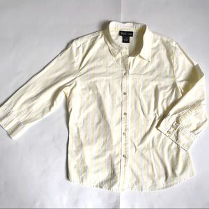 Vertical Stripe Button Down Shirt in Cotton with 3/4 Sleeve